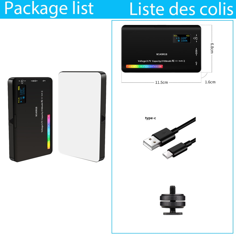 LED RGB Video Light Photography Fill Camera Lighting Panel CRI95+ 2500-9000K LCD Display Cold Shoe For Vlog Live Streaming DSLR