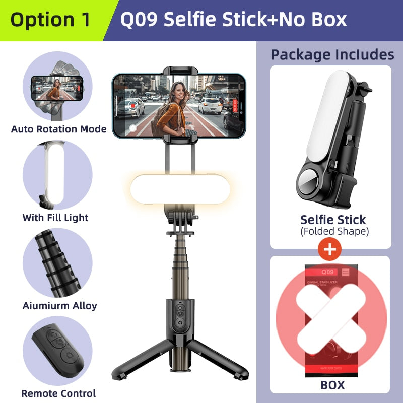 Gimbal Stabilizer Selfie Stick Tripod with Fill Light Wireless Bluetooth for HUAWEI Xiaomi IPhone 13 Cell Phone Smartphone
