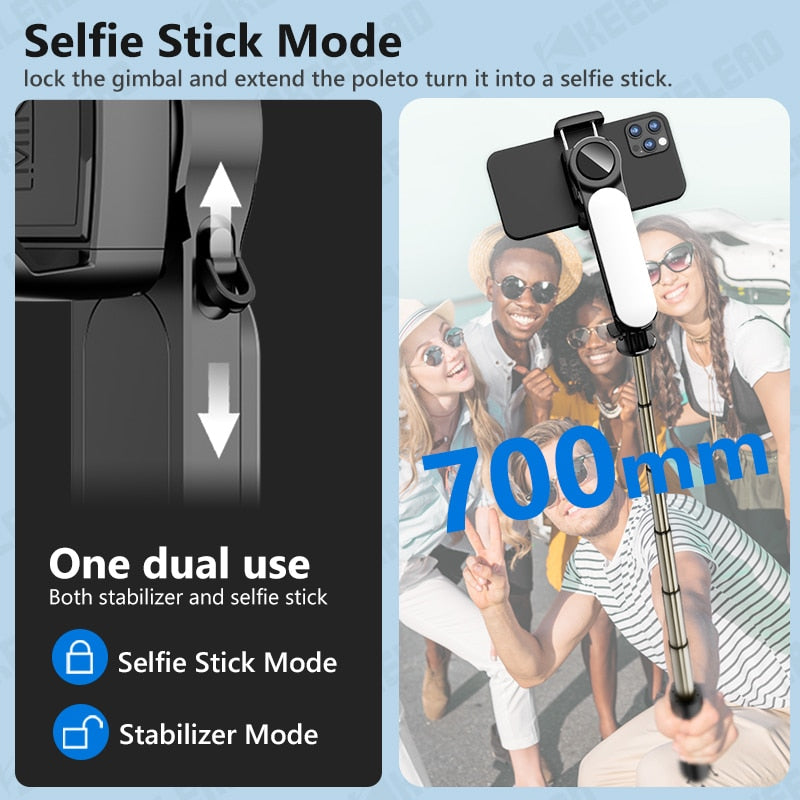 Gimbal Stabilizer Selfie Stick Tripod with Fill Light Wireless Bluetooth for HUAWEI Xiaomi IPhone 13 Cell Phone Smartphone