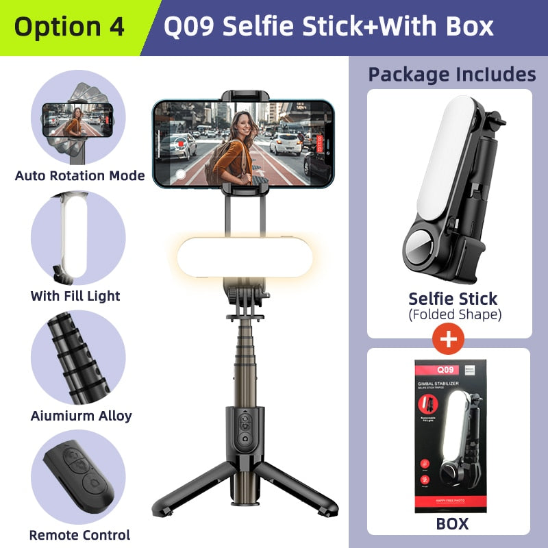 Gimbal Stabilizer Selfie Stick Tripod with Fill Light Wireless Bluetooth for HUAWEI Xiaomi IPhone 13 Cell Phone Smartphone