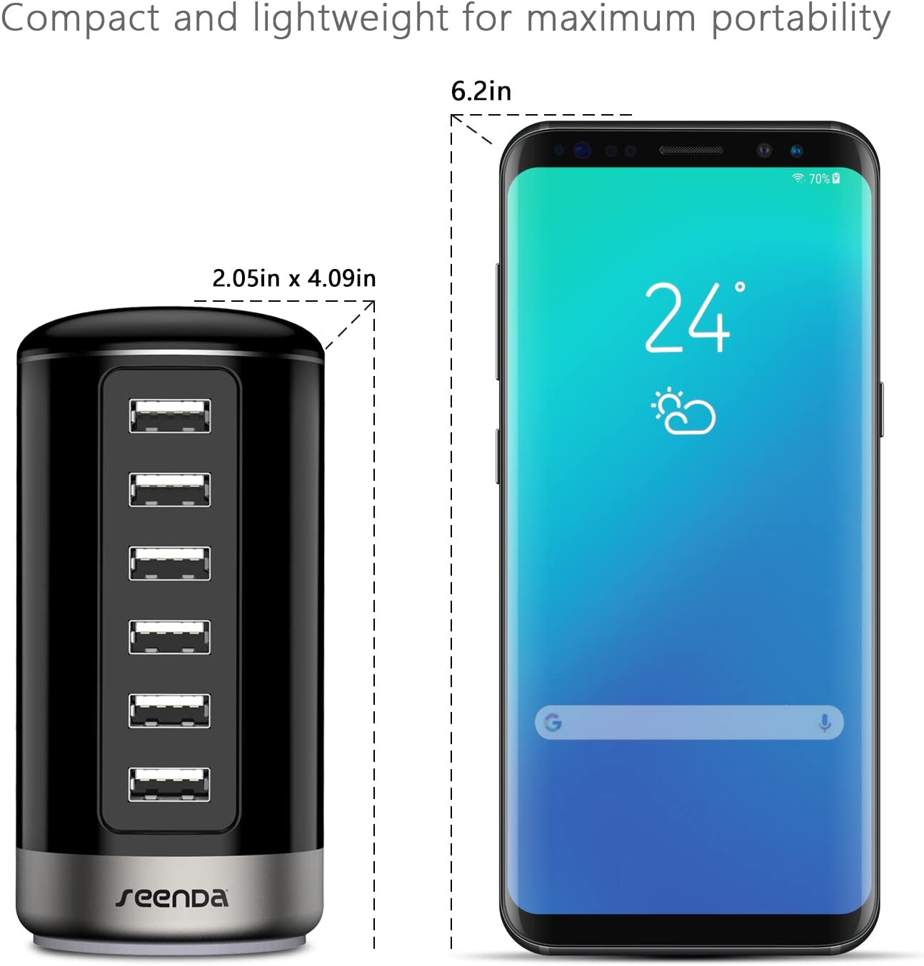 USB Charger, 6 Port USB Wall Charger USB Charging Stations with Smart Identification - Black