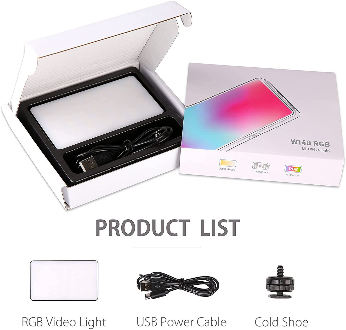 LUXCEO W140 LED RGB Video Light 0-360° Full Color 2500 to 9000K 8W 3100mAh Photography Camera Light Dimmable Pocket Panel Lights
