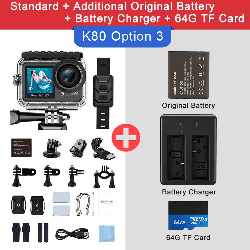 Original KEELEAD K80 4K 60FPS 20MP WiFi Action Cameraam