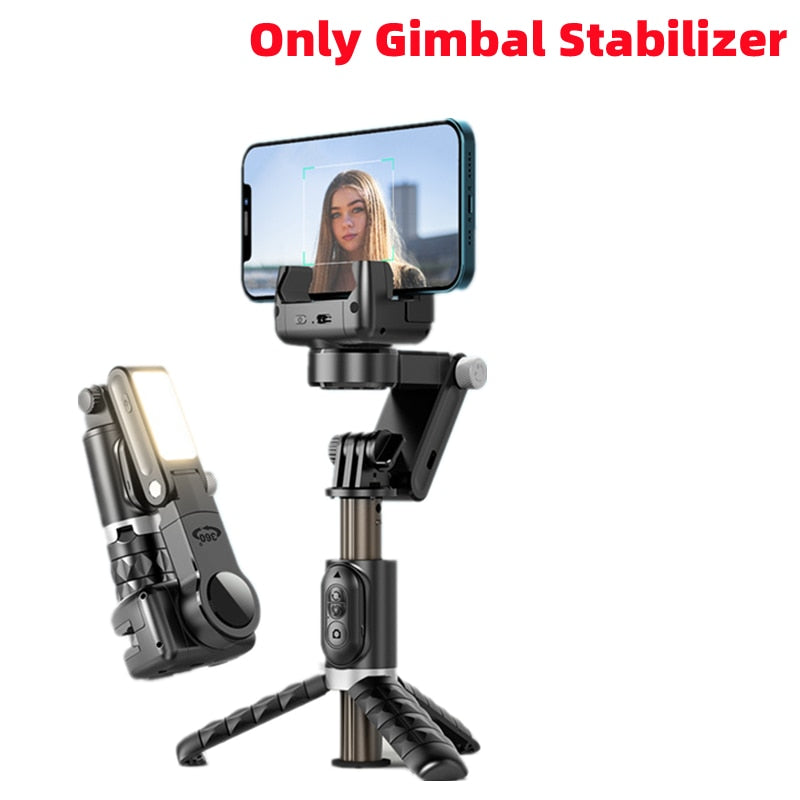 2023 New Bluetooth Wireless Gimbal Stabilizer Selfie Stick 360 Degree Smart Face Tracking Live Recording with Fill Light