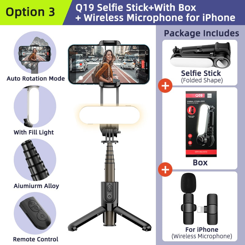 Gimbal Stabilizer Selfie Stick Tripod with Fill Light  Wireless Bluetooth for HUAWEI Xiaomi IPhone 13 Cell Phone Smartphone