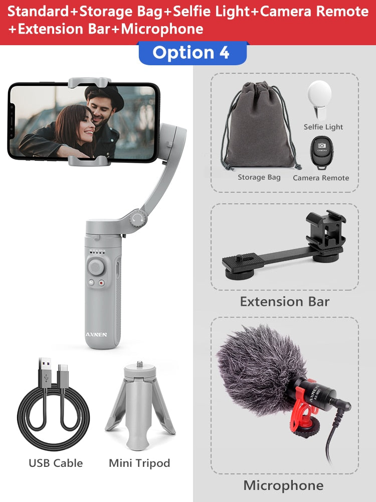 AXNEN HQ3 3-Axis Foldable Smartphone Handheld Gimbal Cellphone Video Record Vlog Stabilizer for iPhone 13 Xiaomi Huawei Samsung