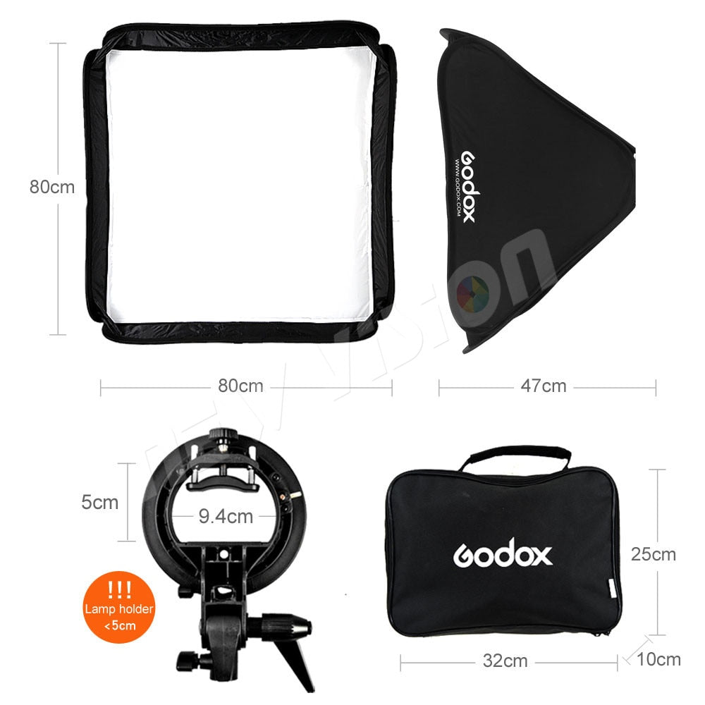 Godox 40cm 50cm 60cm 80cm Ajustable Speedlight Flash Softbox + S type Bracket Bowens Mount Kit for Speedlite Studio Shooting