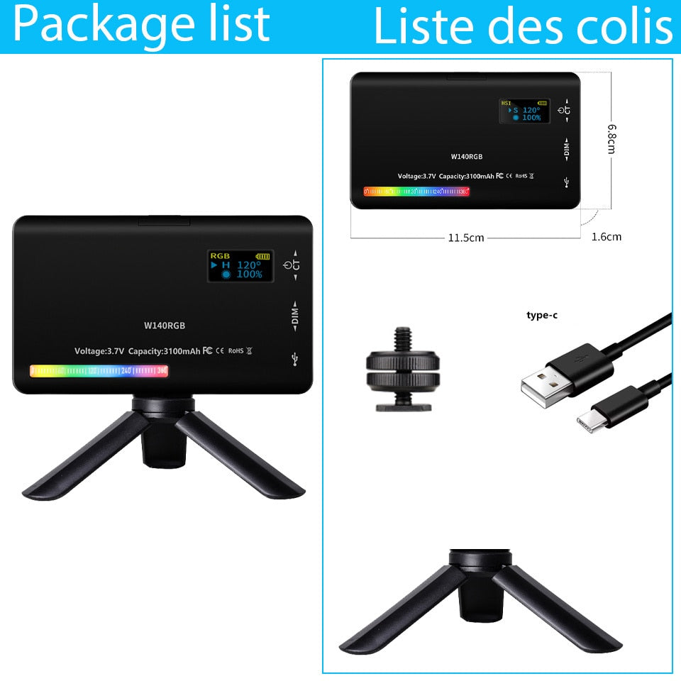 LED RGB Video Light Photography Fill Camera Lighting Panel CRI95+ 2500-9000K LCD Display Cold Shoe For Vlog Live Streaming DSLR