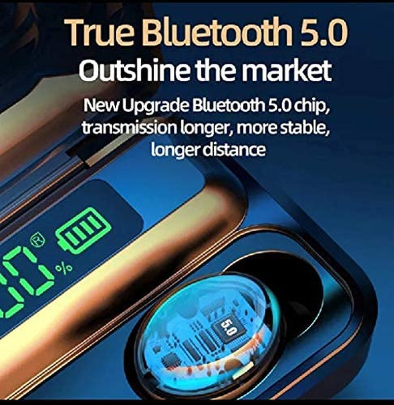F9 True Wireless Earbud with Power Bank with Bluetooth Version 5. 1 Earbuds Portable Case Charging, Sport Design, Built in Microphone (Black)