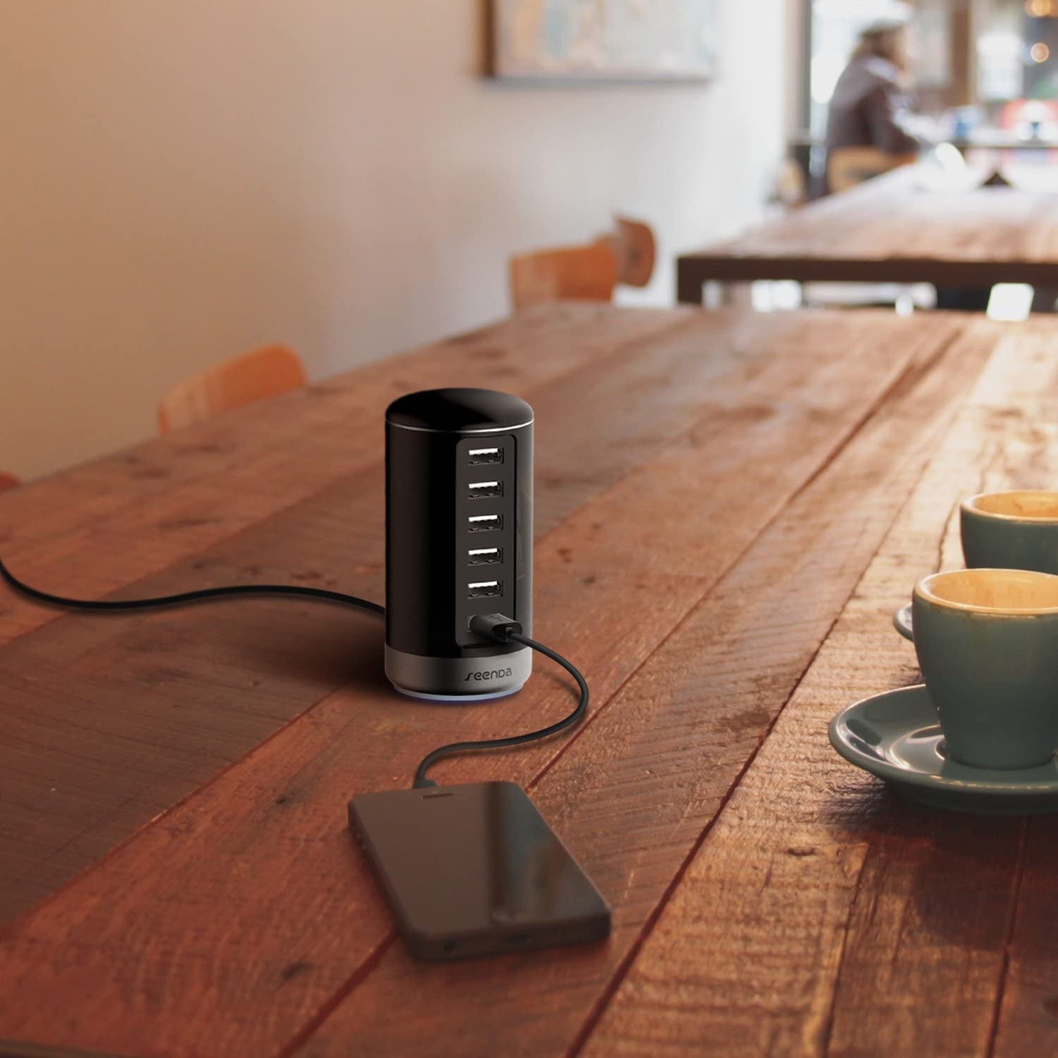 USB Charger, 6 Port USB Wall Charger USB Charging Stations with Smart Identification - Black
