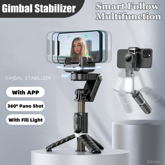 2023 New Bluetooth Wireless Gimbal Stabilizer Selfie Stick 360 Degree Smart Face Tracking Live Recording with Fill Light