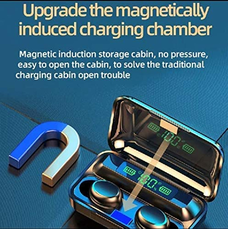 F9 True Wireless Earbud with Power Bank with Bluetooth Version 5. 1 Earbuds Portable Case Charging, Sport Design, Built in Microphone (Black)